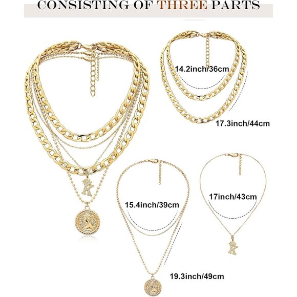 Layered Necklaces for Women Trendy Retro Coin Crown Letter Pendant Necklace Dain - Picture 5 of 9
